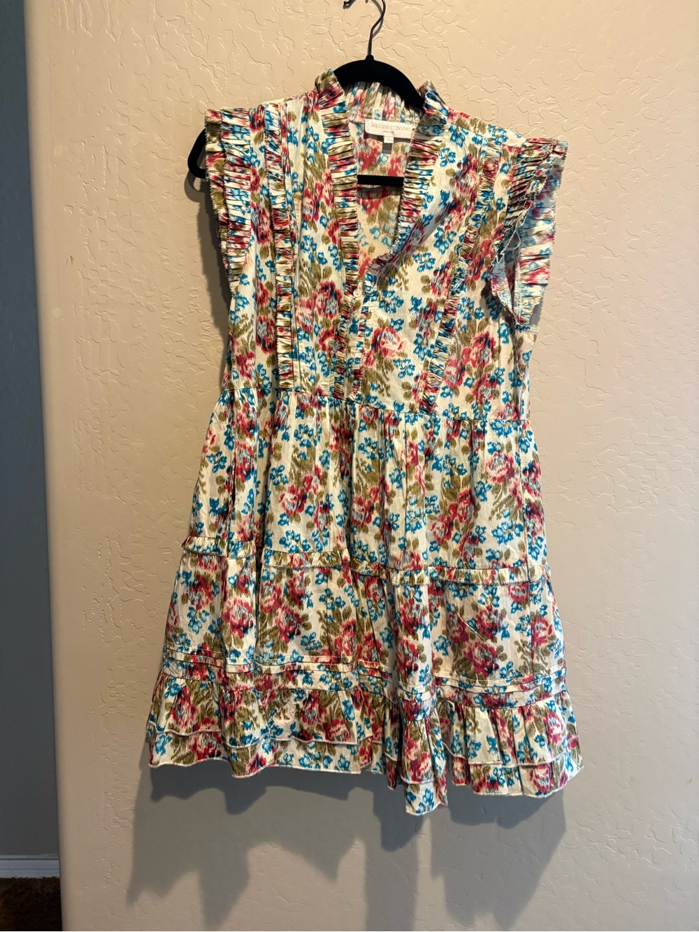 Caroline Constas Cream Mini Dress with Pink & Blue Floral